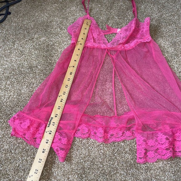 Victoria's Secret lingerie split front barbie pink lace edges semi sheer SZ SM - Picture 6 of 9